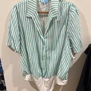 Draper James Green and White Striped Blouse